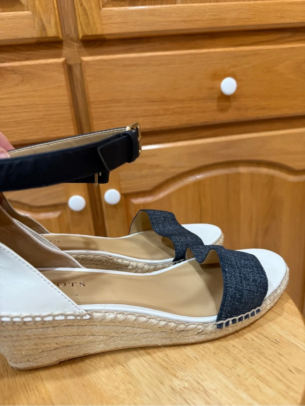 Talbots 10.5 Navy White Leather Espadrille Wedge Sandals Coasta